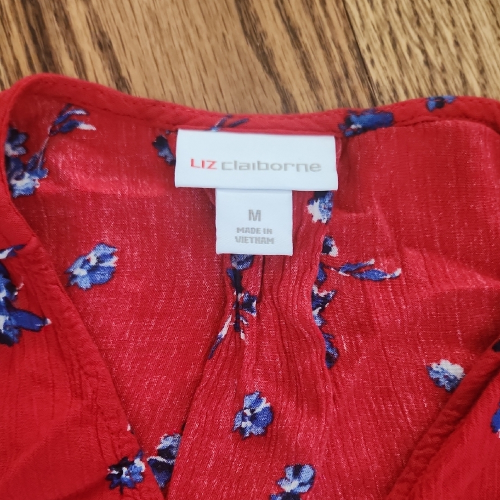 Liz Claiborne Red and Blue Floral Blouse Womens Med - Picture 2 of 6